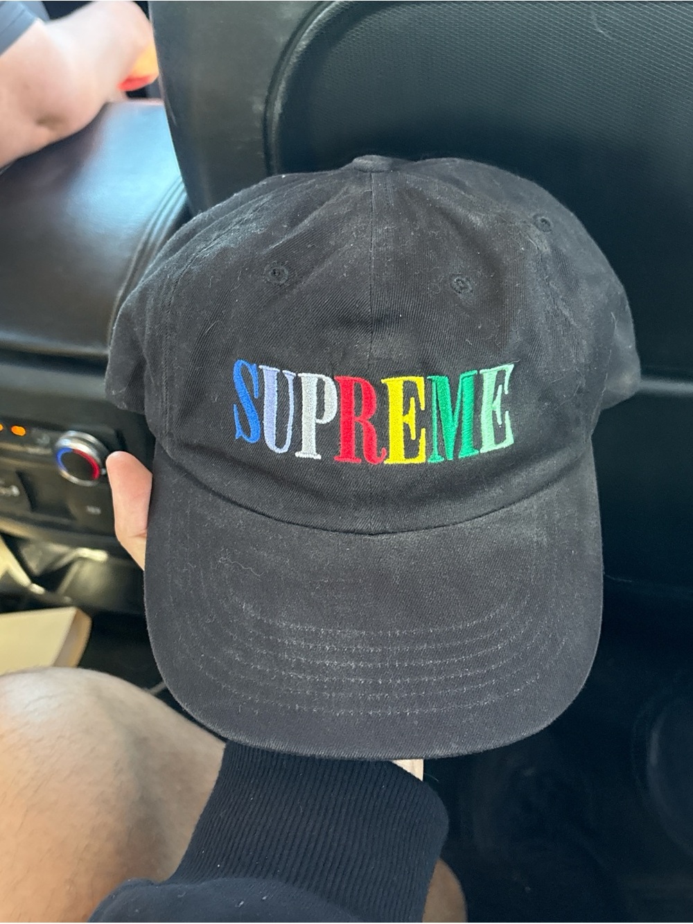 black Supreme Multi Color Logo 6-Panel cap.